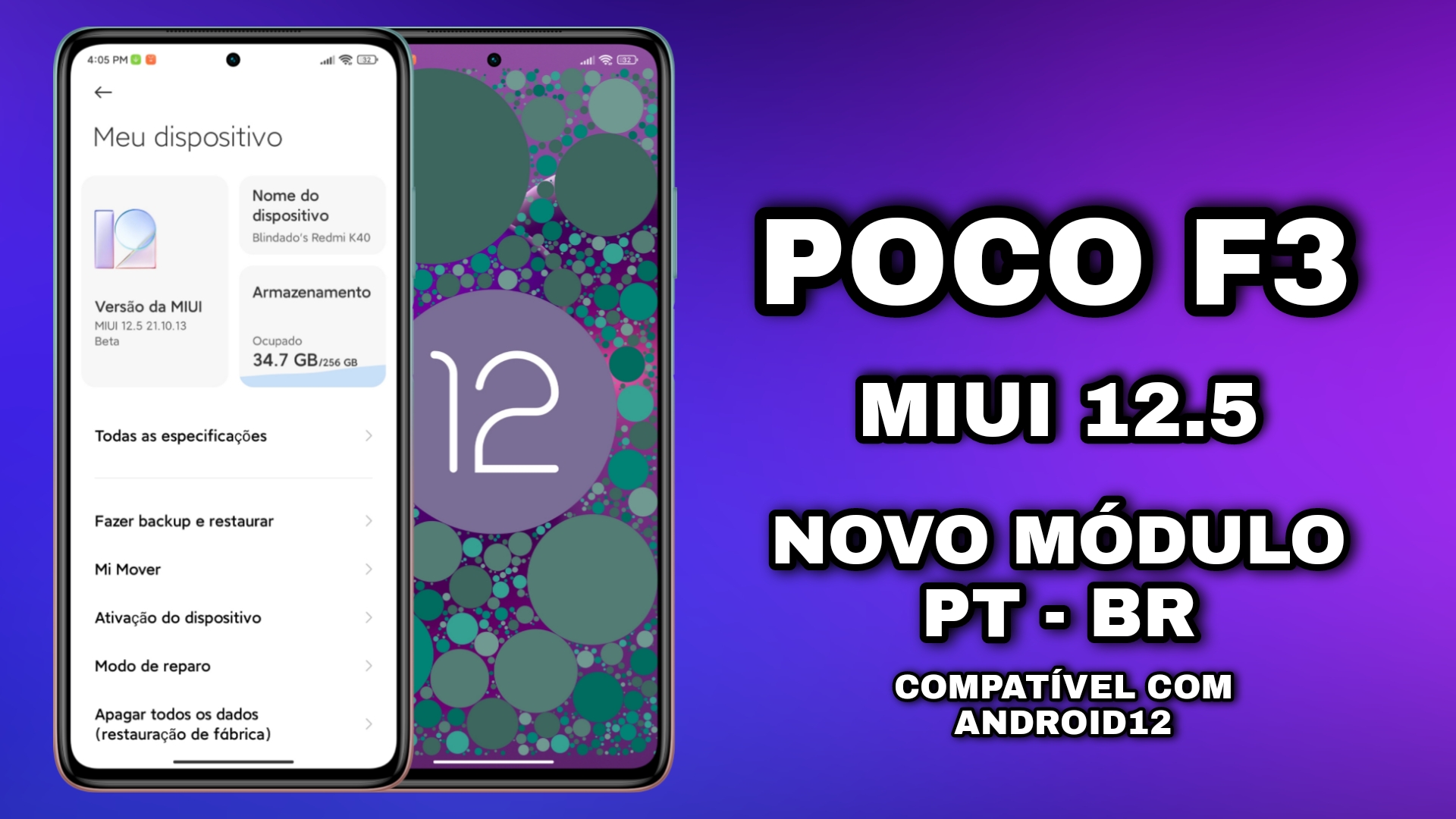 Poco F3 - Miui 12.5 Enhanced Android 12 - Nova Tradução compatível